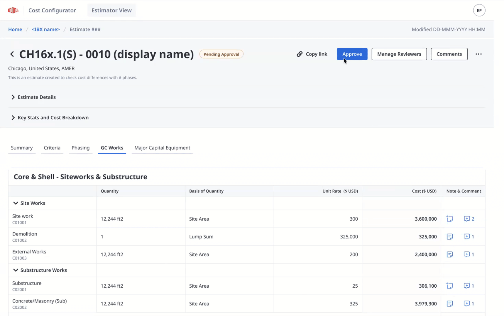 Approval visibility interaction in Cost Configurator